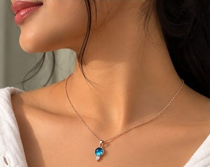 Ocean Blue Crystal Pendant Necklace – Rose Gold Finish
