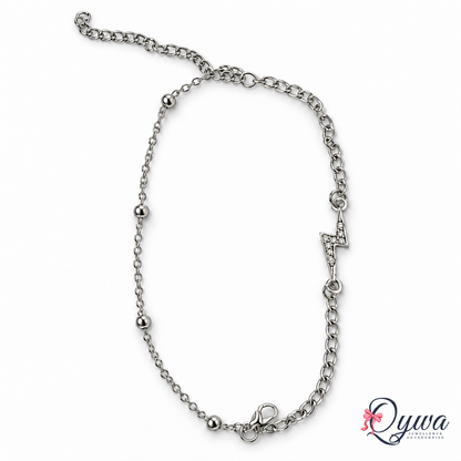 Silver-Tone Lightning Bolt Charm Bracelet with Beaded Chain