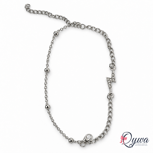 Silver-Tone Lightning Bolt Charm Bracelet with Beaded Chain