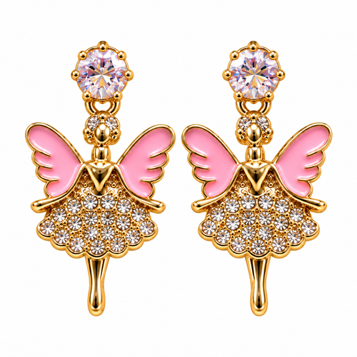 Pink Fairy Crystal Drop Earrings for Women | Gold-Tone Fashion Jewellery