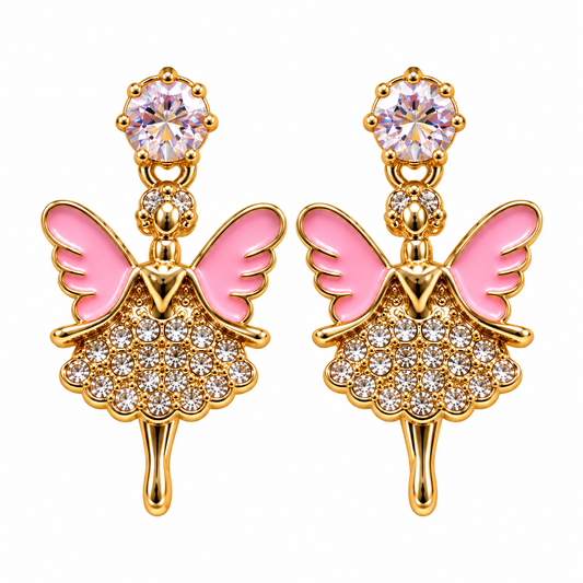 Pink Fairy Crystal Drop Earrings for Women | Gold-Tone Fashion Jewellery
