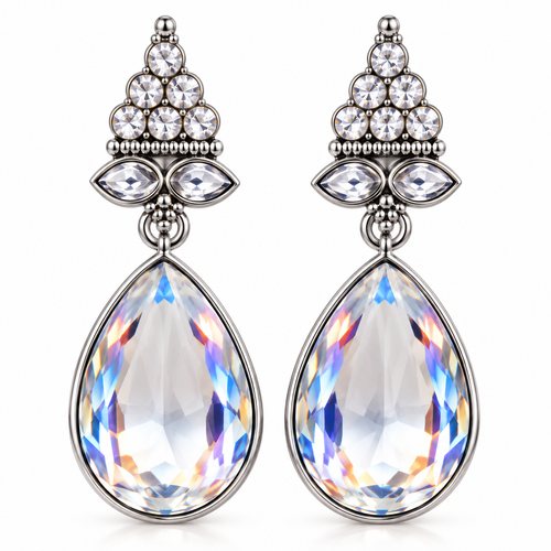 Silver Tone Iridescent Crystal Teardrop Earrings for Women