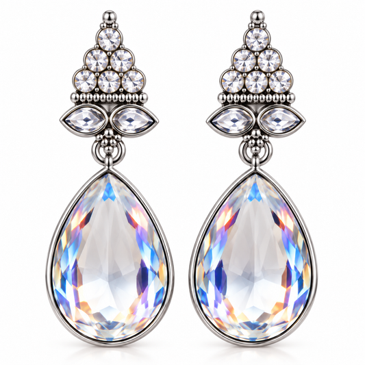 Silver Tone Iridescent Crystal Teardrop Earrings for Women