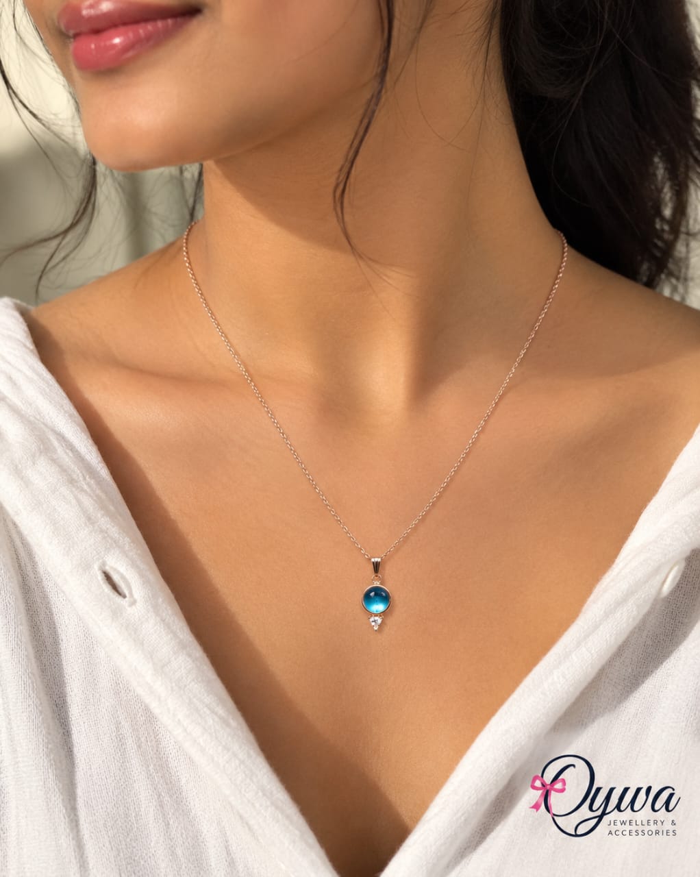 Ocean Blue Crystal Pendant Necklace – Rose Gold Finish