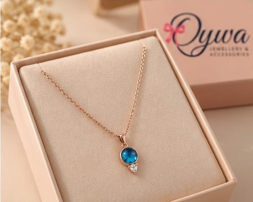 Ocean Blue Crystal Pendant Necklace – Rose Gold Finish