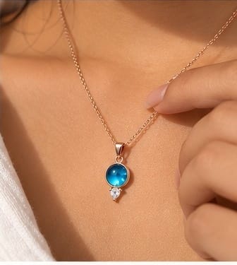 Ocean Blue Crystal Pendant Necklace – Rose Gold Finish