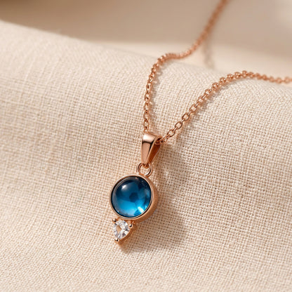 Ocean Blue Crystal Pendant Necklace – Rose Gold Finish
