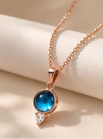 Ocean Blue Crystal Pendant Necklace – Rose Gold Finish