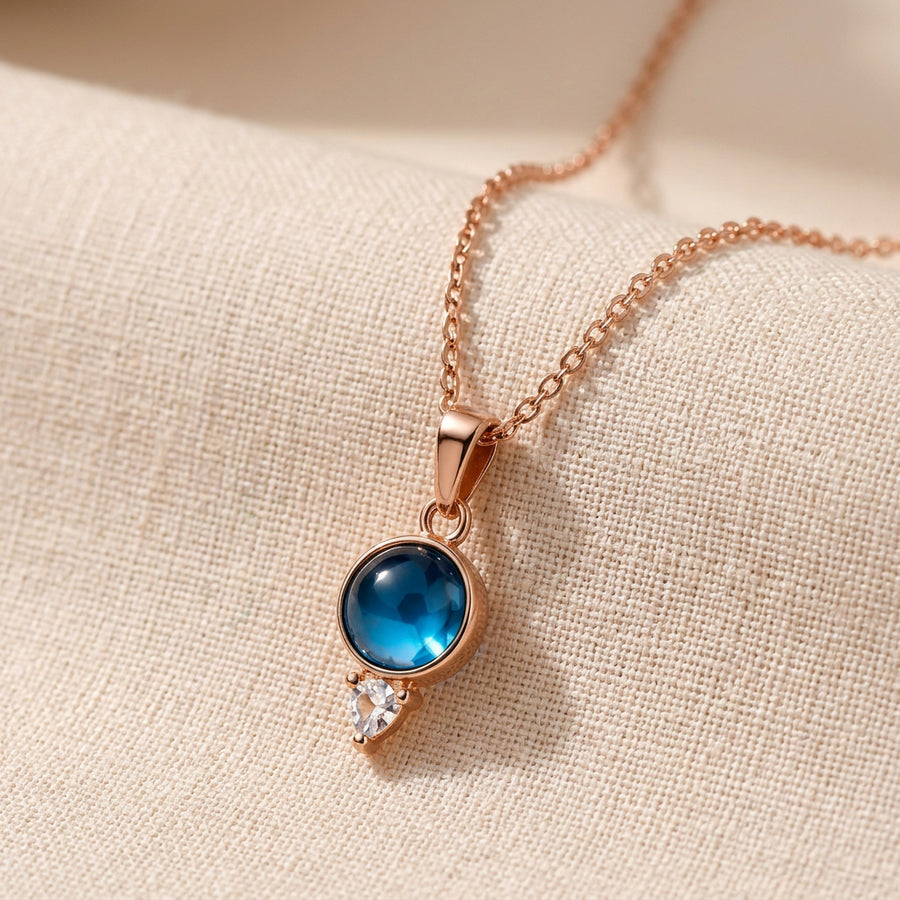 Ocean Blue Crystal Pendant Necklace – Rose Gold Finish
